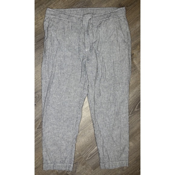 GAP Pants - Gap Easy Pant Womens Large Blue White Striped Linen Blend Drawstring Trousers